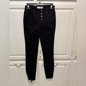 KanCan Soft Black Stretch Distressed Button Fly Skinny Denim Jean Junior Size 7